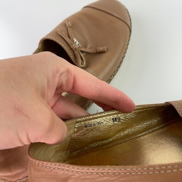 PRADA Light Brown Beige Leather Bows Trim Espadrilles Shoes Women’s 39.5 CLASSIC - Picture 11 of 11